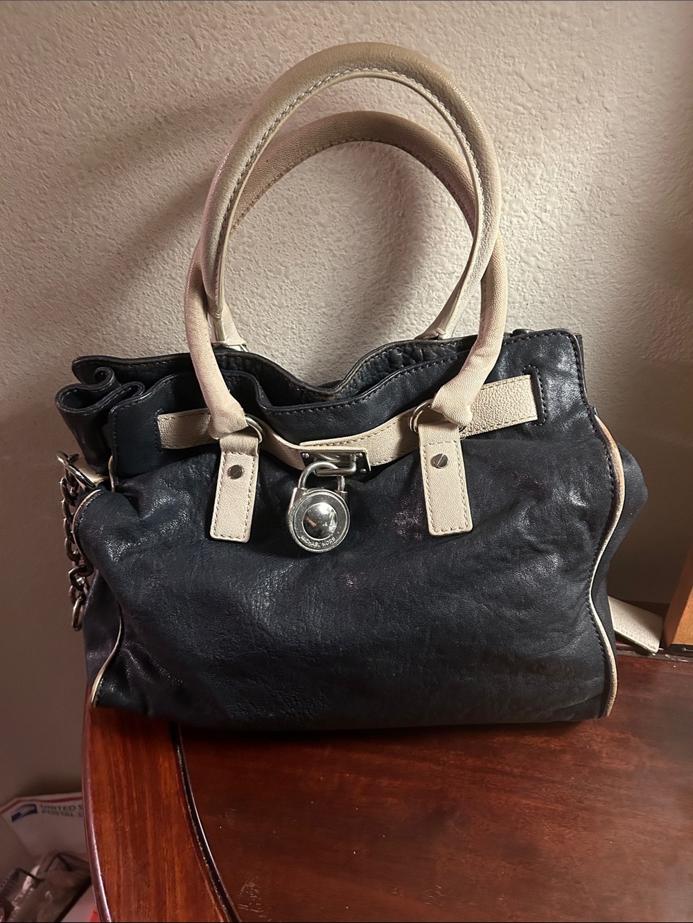 Michael Kors Black and Cream Women's Leather Tote Handbag